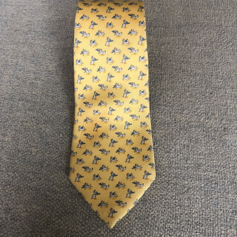 Salvatore Ferragamo Yellow Puppy Print Silk Tie